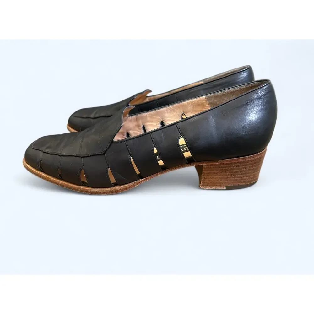 Vintage Mario Valentino Black Low Heeled Cut Out Loafer Dress Shoes size 39.5